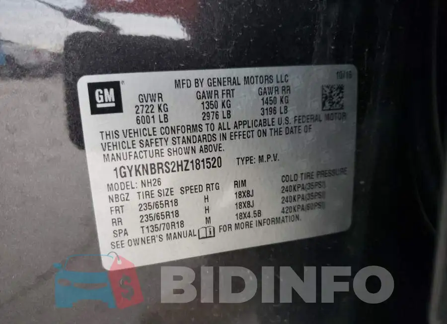 1GYKNBRS2HZ181520 Photo# 14