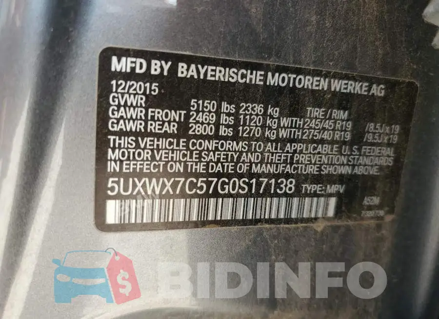 5UXWX7C57G0S17138 Photo# 13
