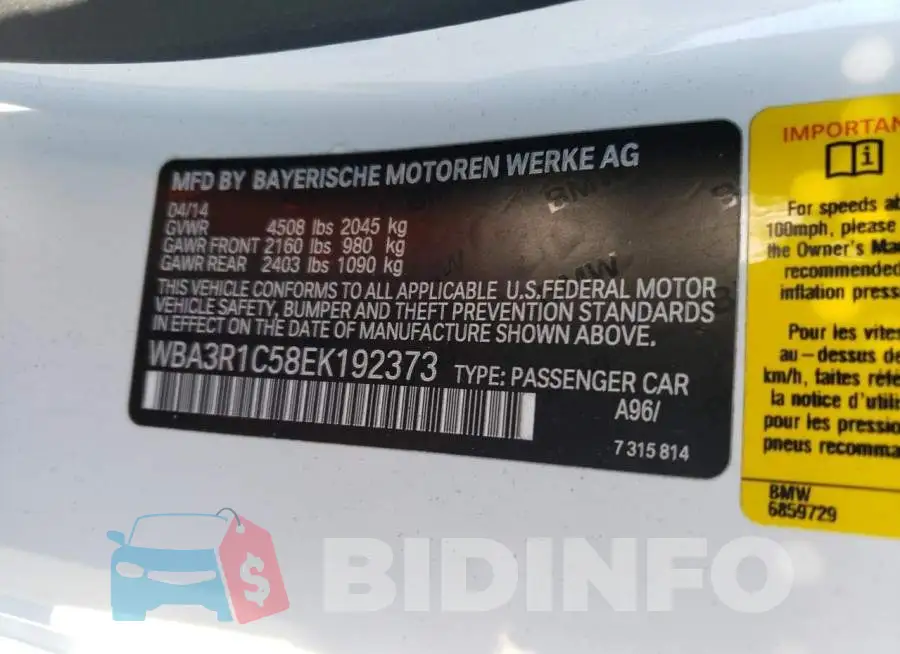 WBA3R1C58EK192373 Photo# 12