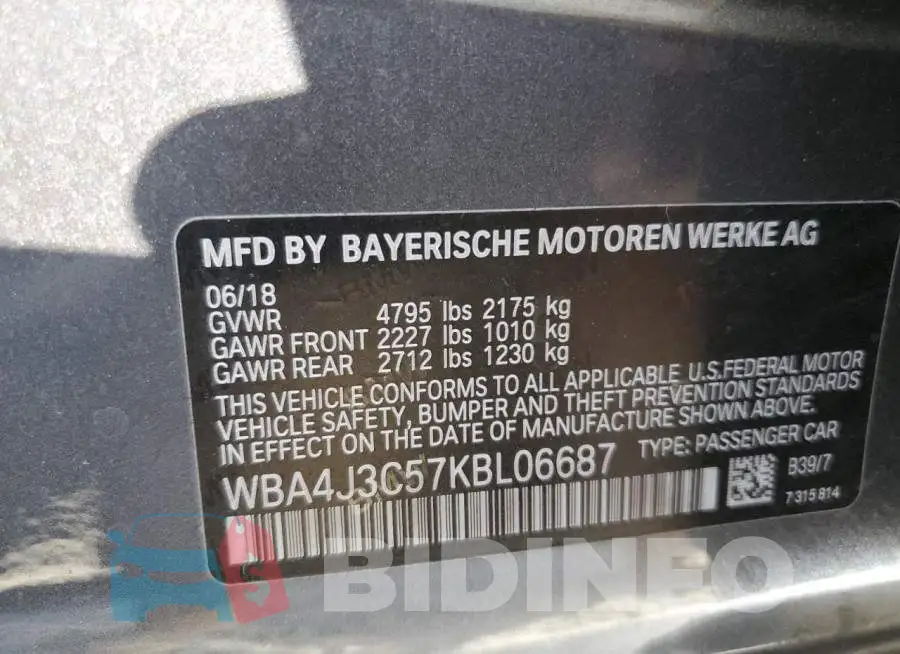 WBA4J3C57KBL06687 Photo# 12