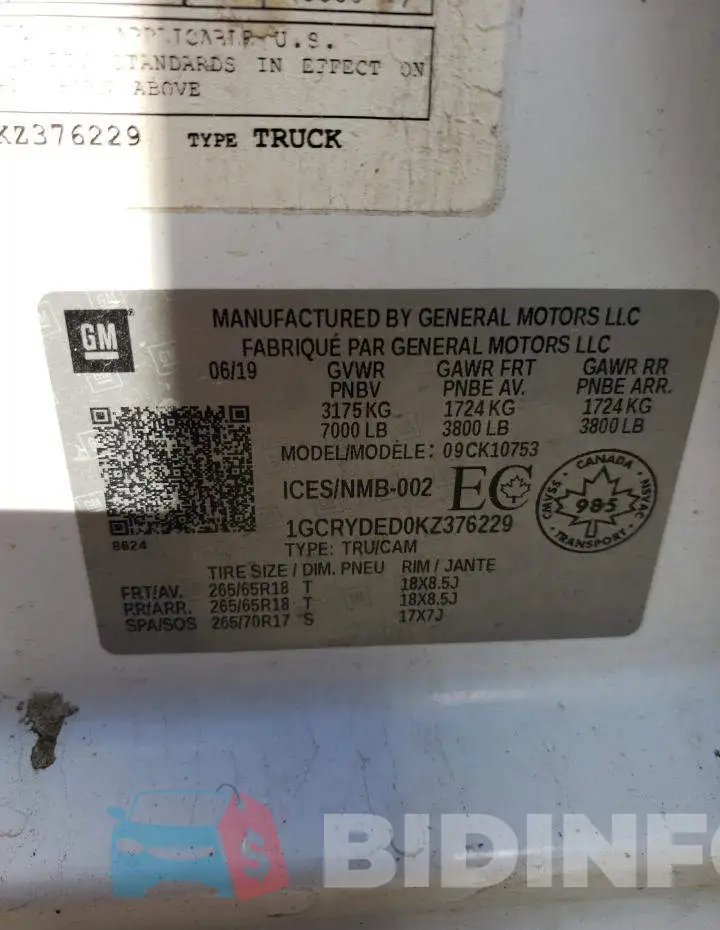 1GCRYDED0KZ376229 Photo# 12