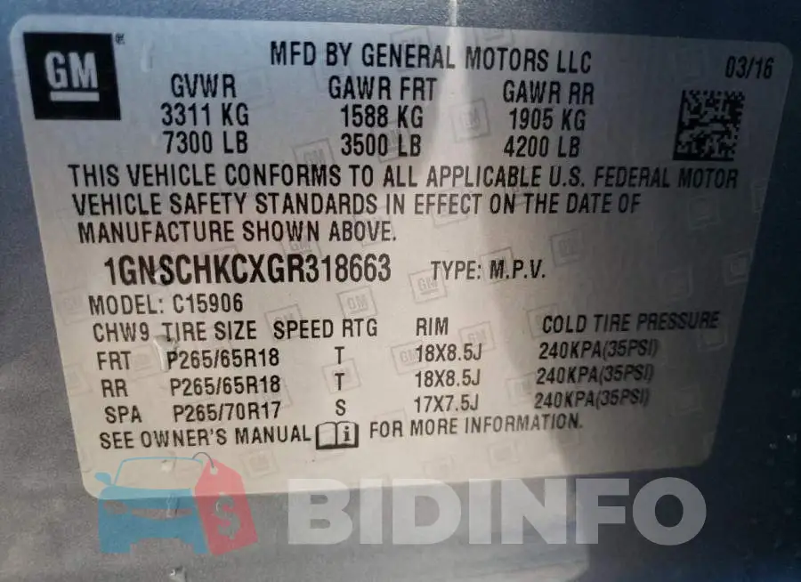 1GNSCHKCXGR318663 Photo# 14