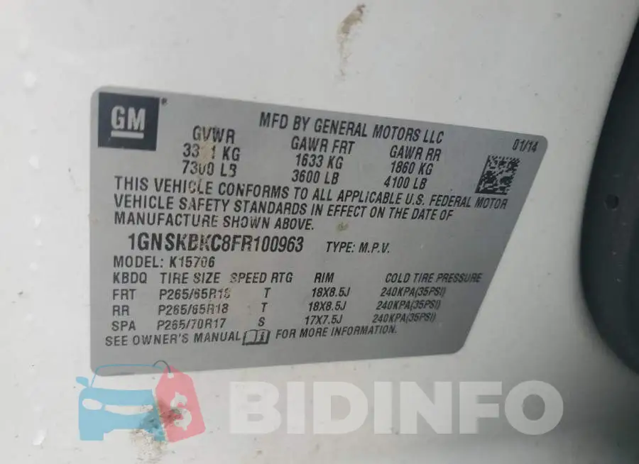 1GNSKBKC8FR100963 Photo# 13