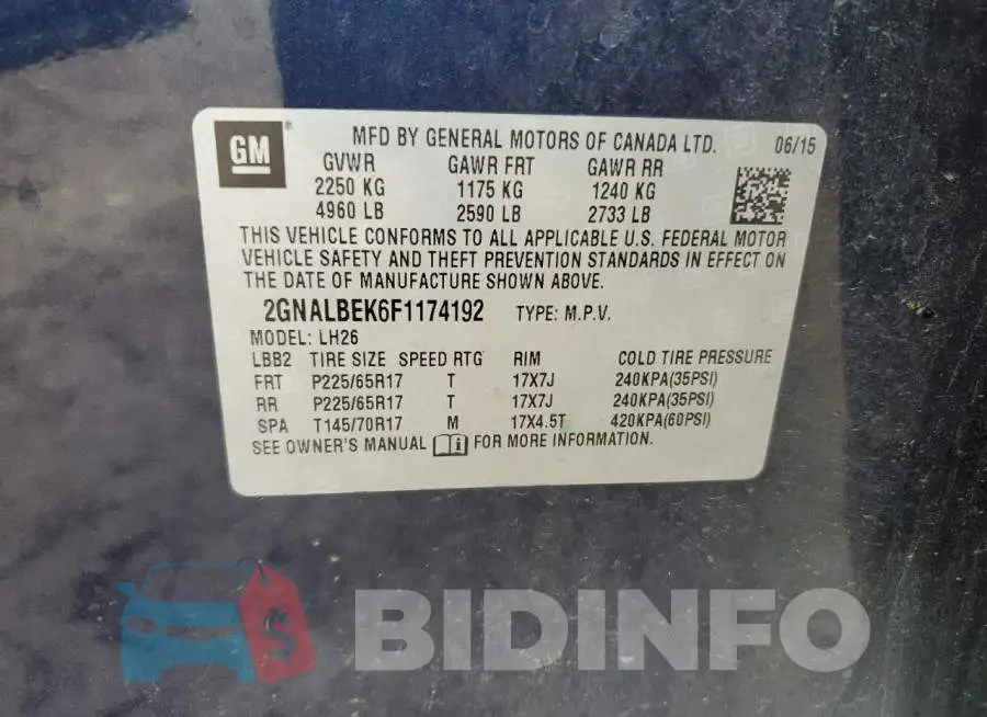 2GNALBEK6F1174192 Photo# 14