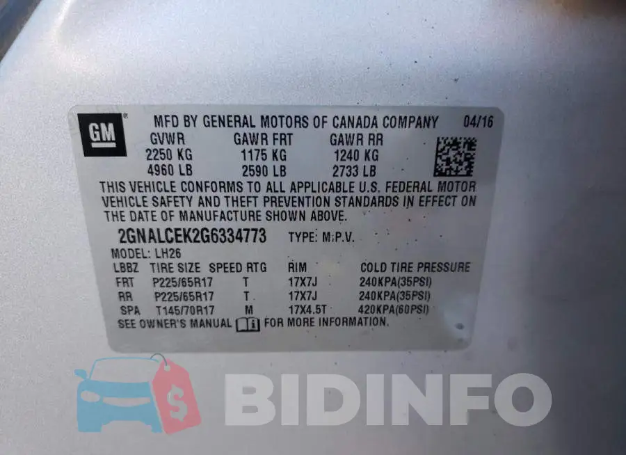 2GNALCEK2G6334773 Photo# 13