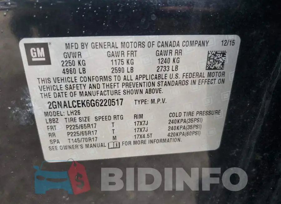 2GNALCEK6G6220517 Photo# 13