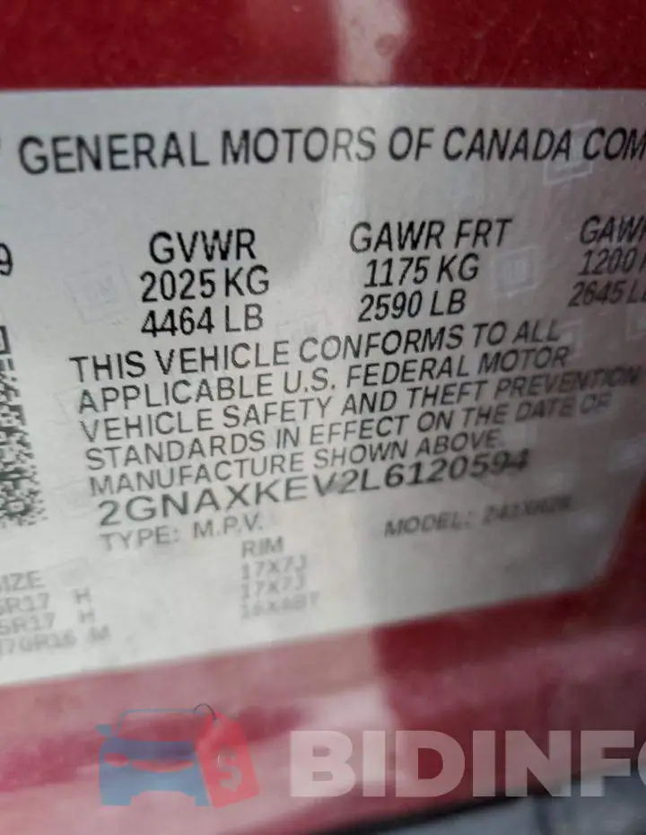 2GNAXKEV2L6120594 Photo# 12