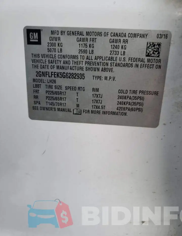 2GNFLFEK5G6282935 Photo# 13