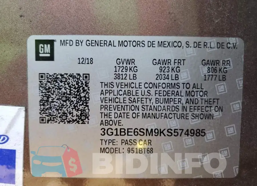 3G1BE6SM9KS574985 Photo# 12