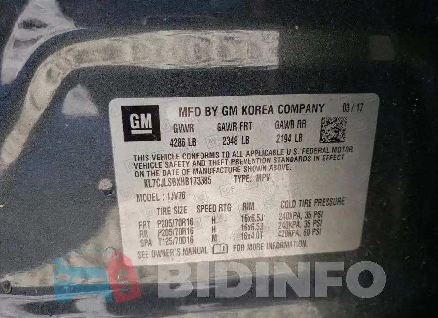 KL7CJLSBXHB173385 Photo# 13