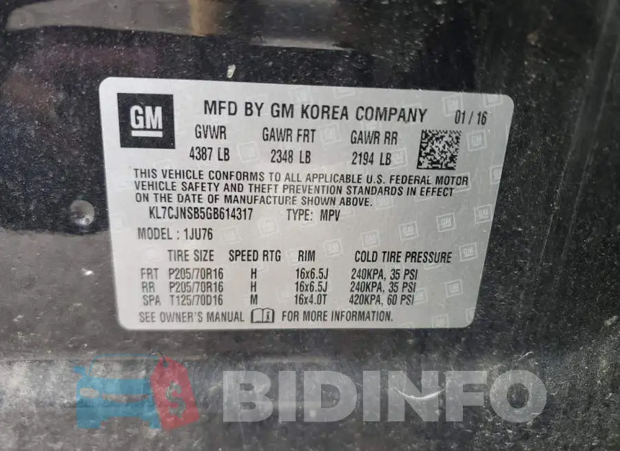 KL7CJNSB5GB614317 Photo# 13
