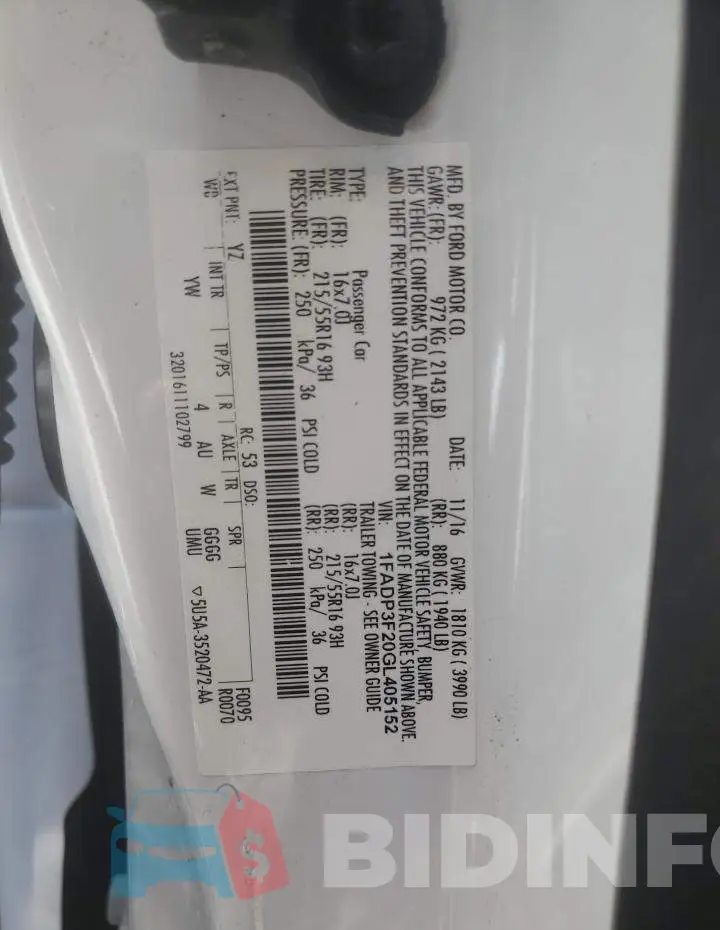 1FADP3F20GL405152 Photo# 12