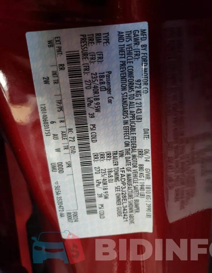 1FADP3J28EL342421 Photo# 13