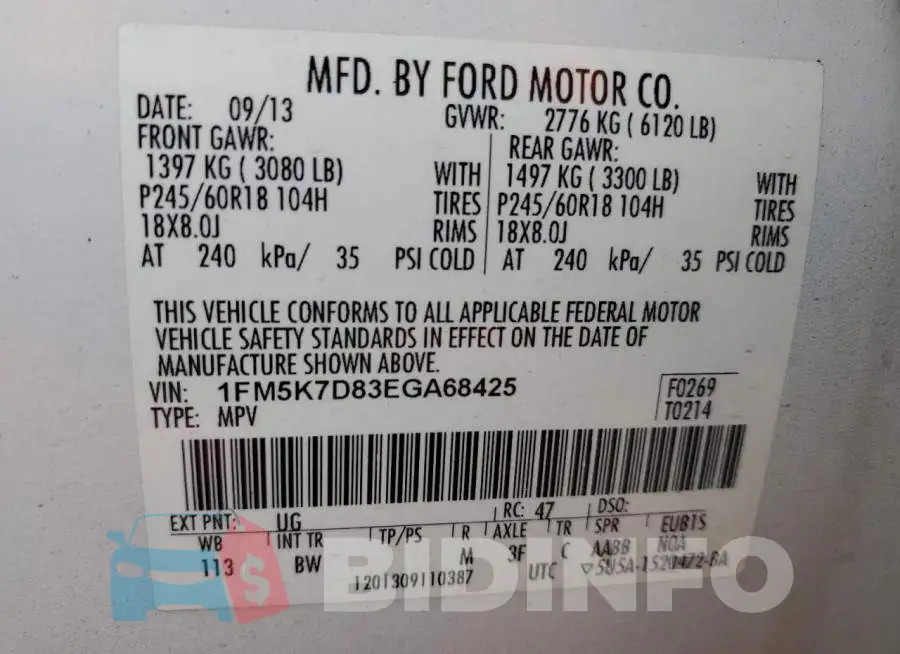 1FM5K7D83EGA68425 Photo# 14