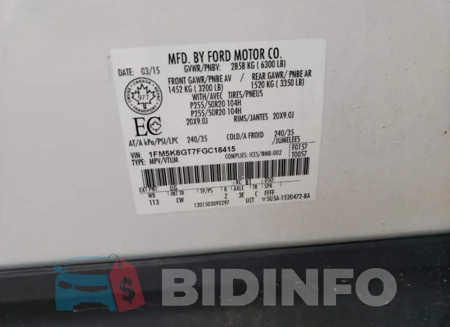 1FM5K8GT7FGC18415 Photo# 12