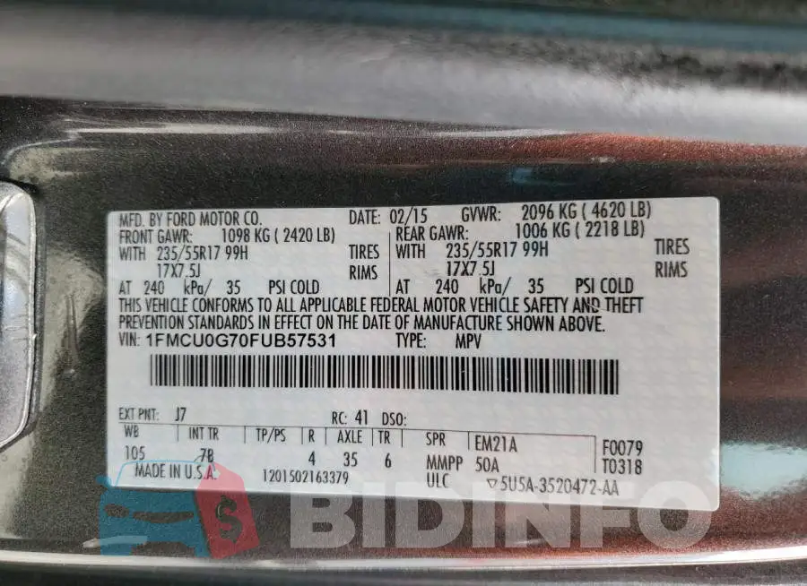 1FMCU0G70FUB57531 Photo# 12