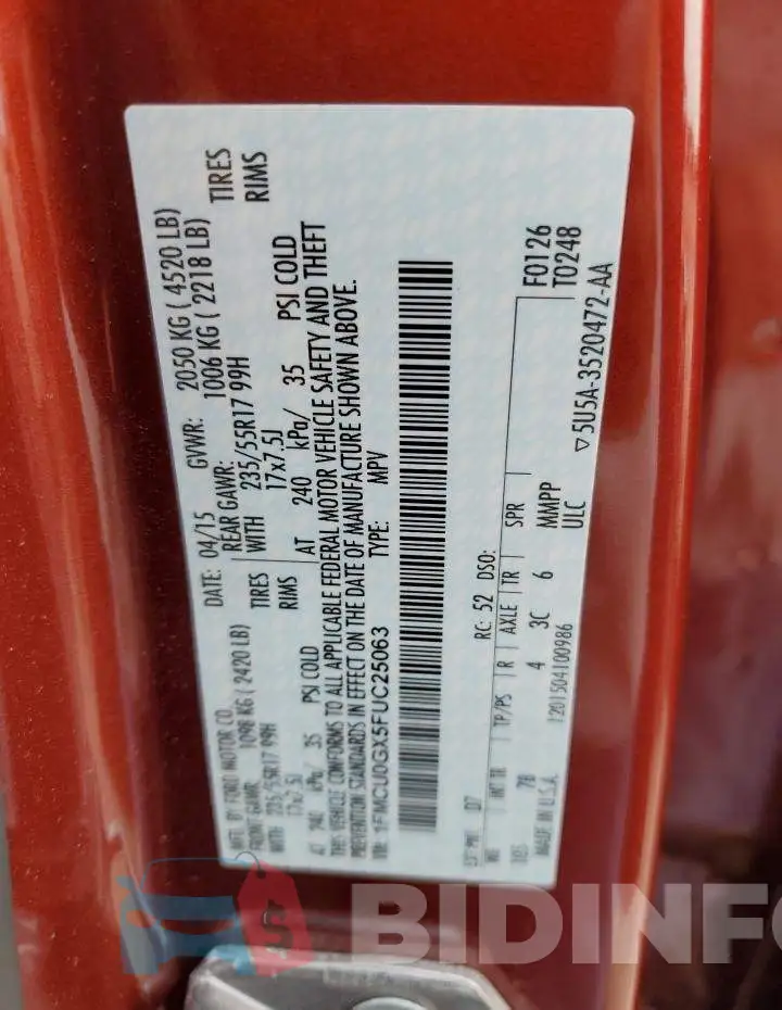 1FMCU0GX5FUC25063 Photo# 12