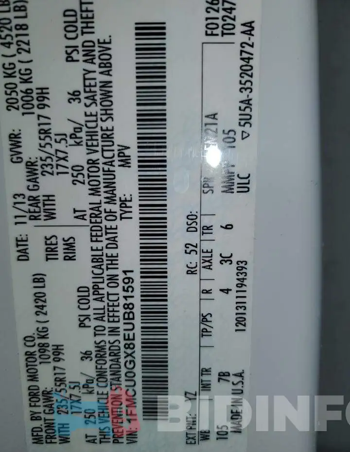 1FMCU0GX8EUB81591 Photo# 14