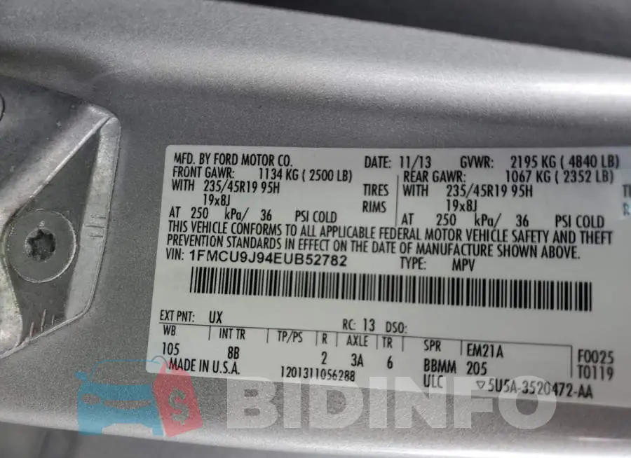1FMCU9J94EUB52782 Photo# 12