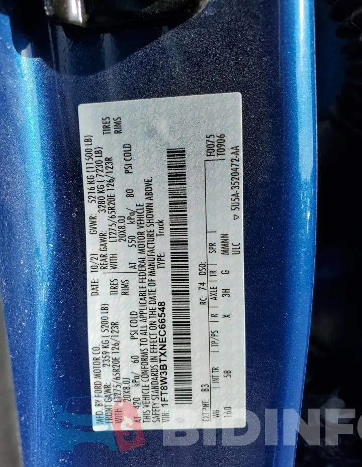 1FT8W3BTXNEC66548 Photo# 12