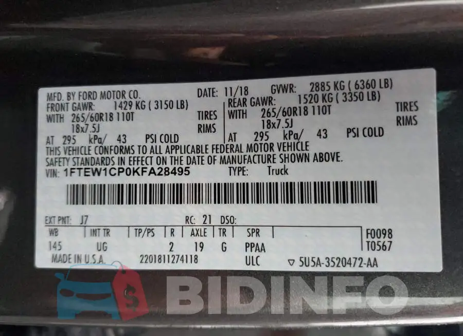 1FTEW1CP0KFA28495 Photo# 12