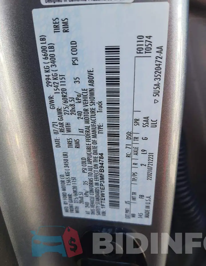 1FTEW1EP3MFB94784 Photo# 12