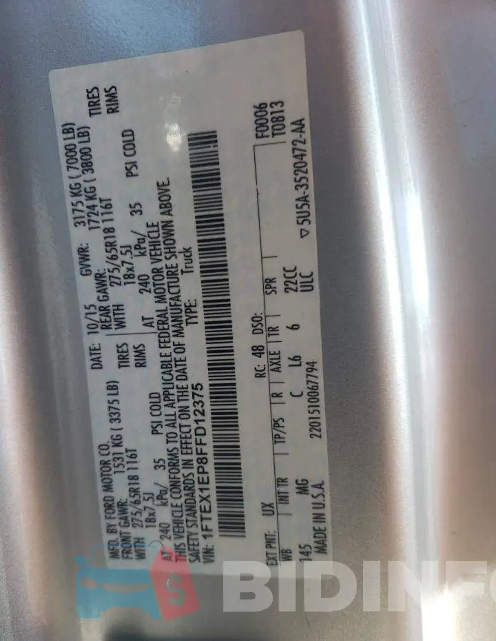 1FTEX1EP8FFD12375 Photo# 12