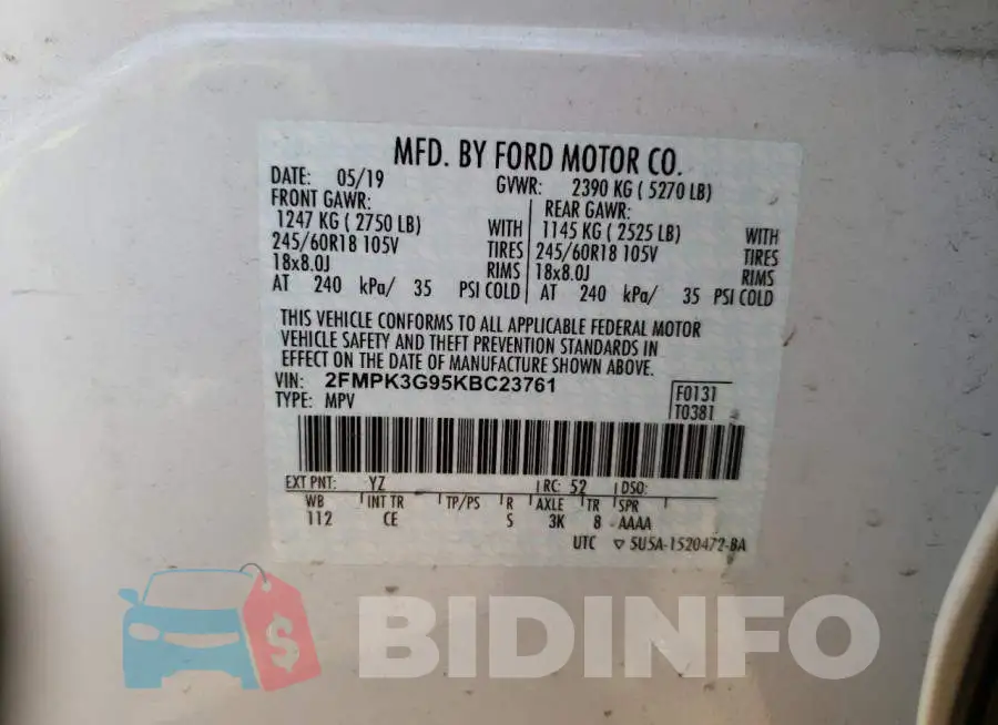 2FMPK3G95KBC23761 Photo# 12
