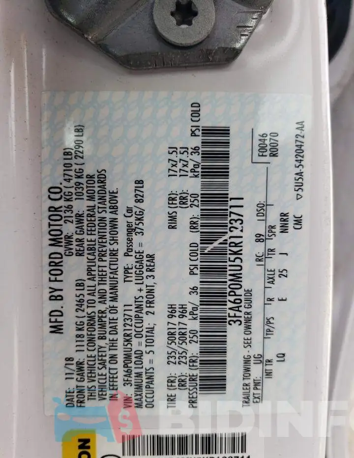 3FA6P0MU5KR123711 Photo# 13