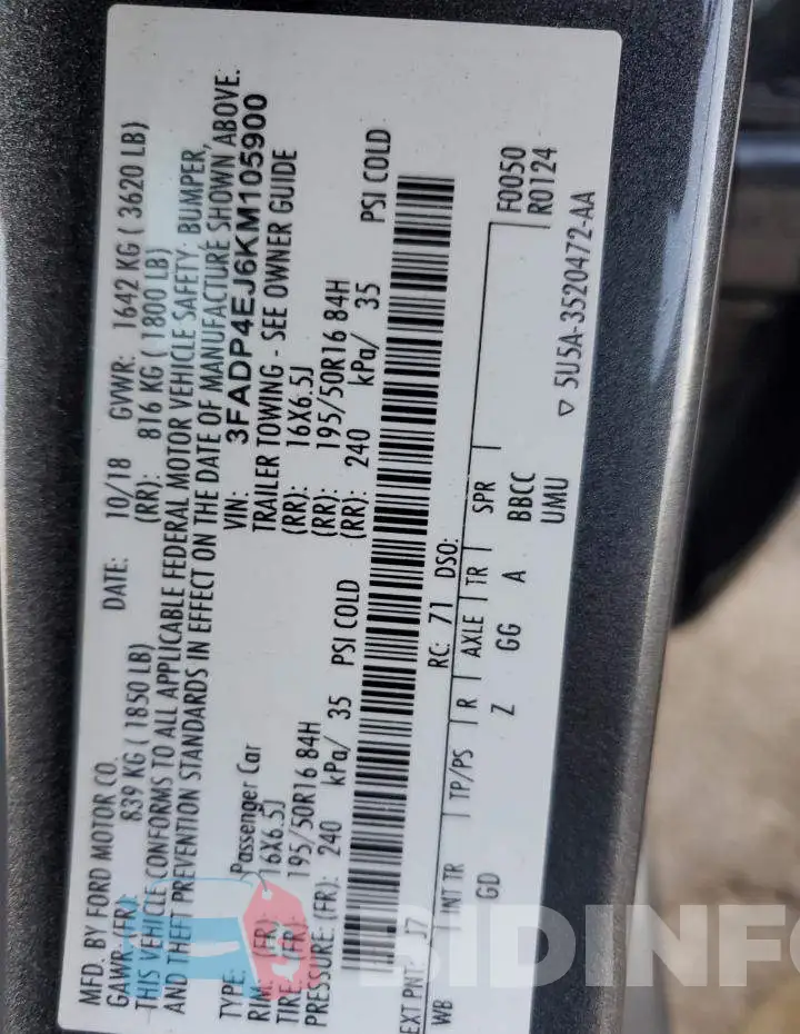 3FADP4EJ6KM105900 Photo# 12