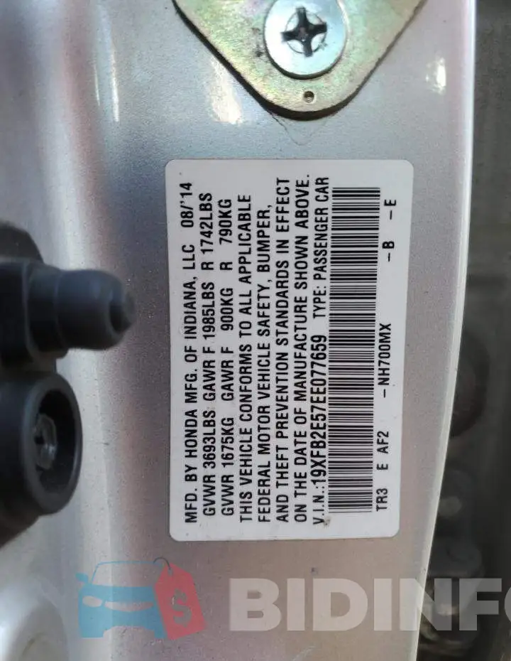 19XFB2E57EE077659 Photo# 12
