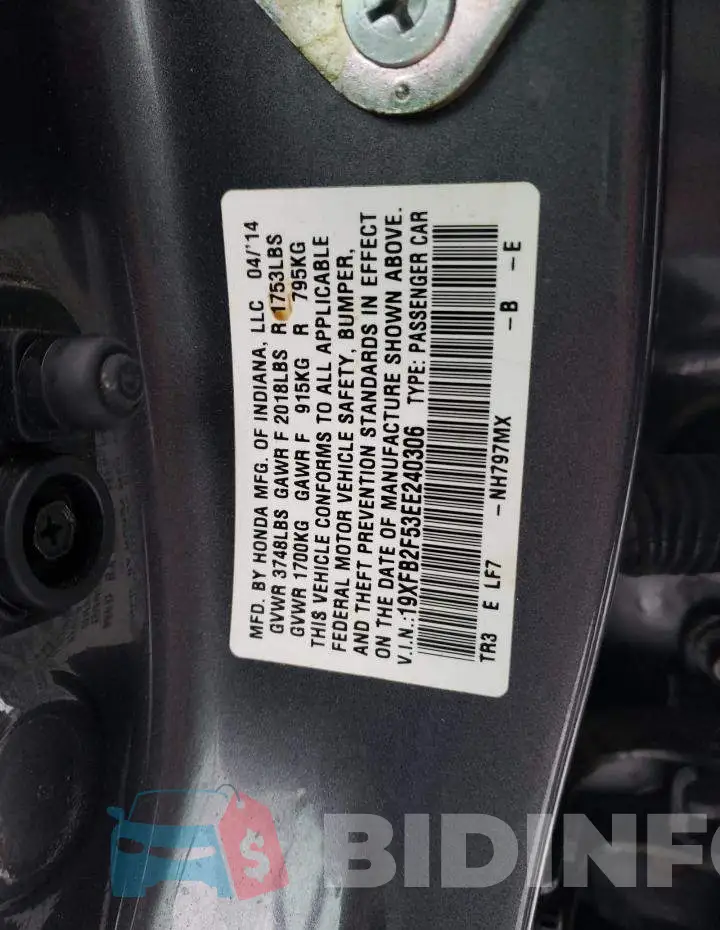 19XFB2F53EE240306 Photo# 13