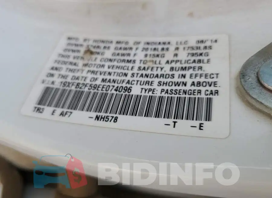 19XFB2F59EE074096 Photo# 12