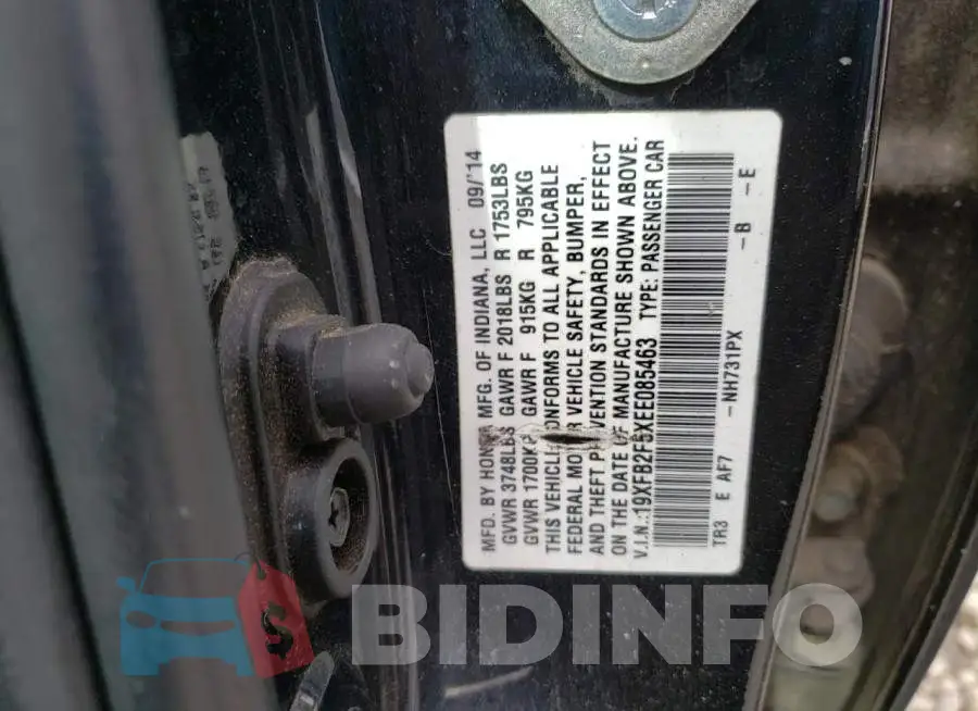 19XFB2F5XEE085463 Photo# 12
