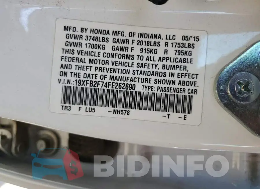19XFB2F74FE262690 Photo# 12