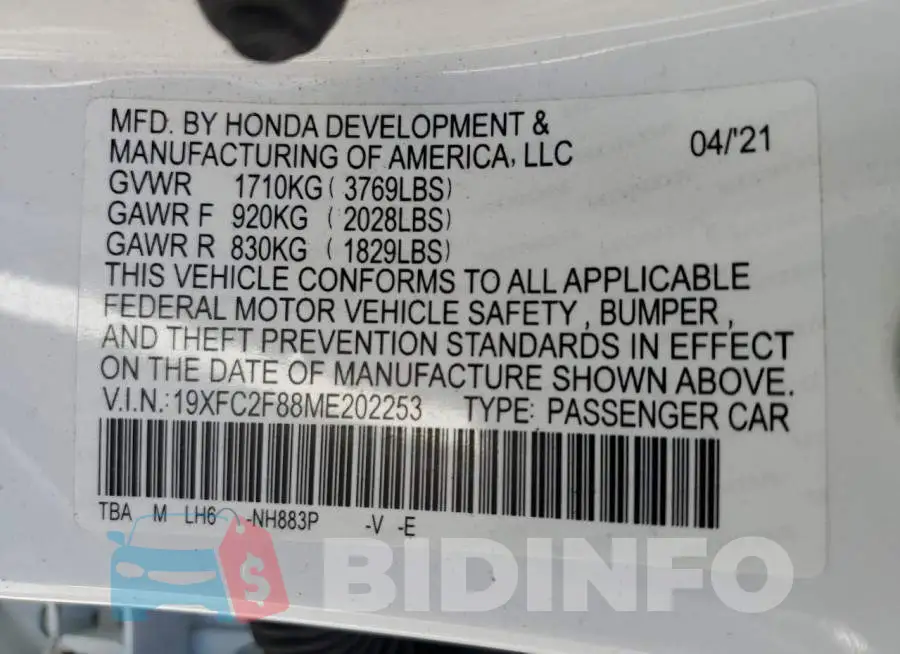 19XFC2F88ME202253 Photo# 12