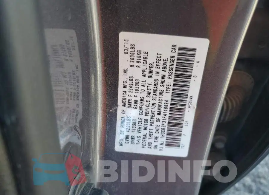 1HGCR2F31FA148694 Photo# 12