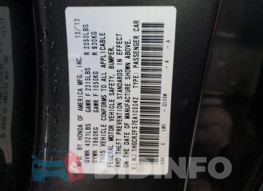 1HGCR2F57EA105042 Photo# 12