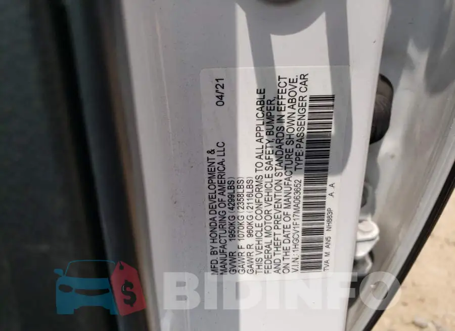 1HGCV1F17MA063652 Photo# 13