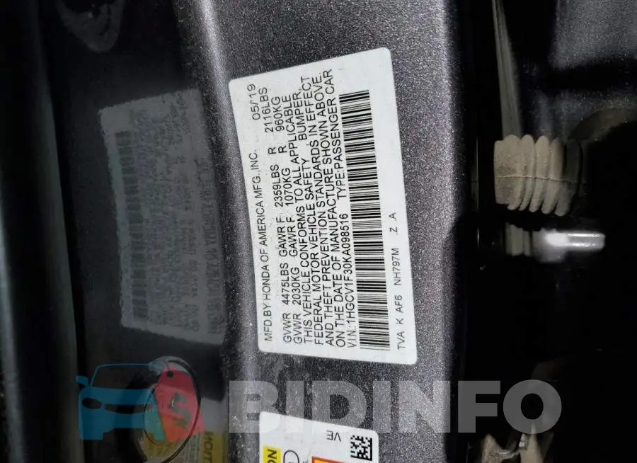 1HGCV1F30KA098516 Photo# 12