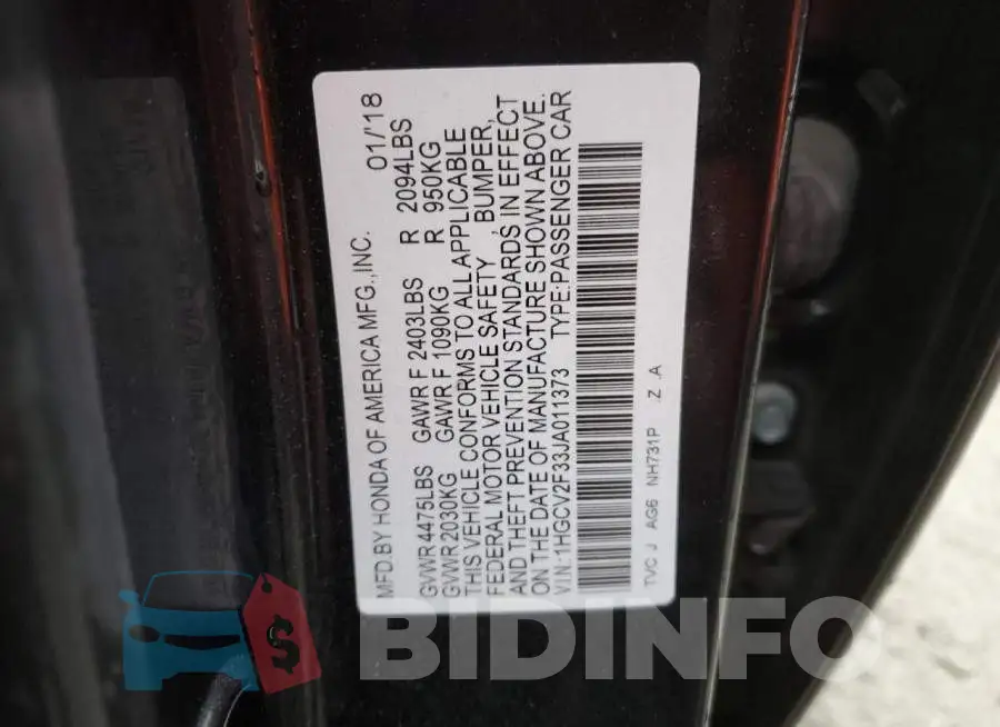 1HGCV2F33JA011373 Photo# 13