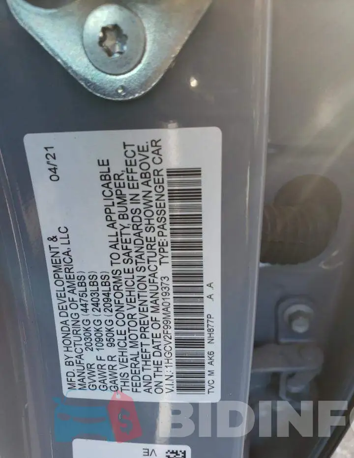 1HGCV2F99MA019373 Photo# 12