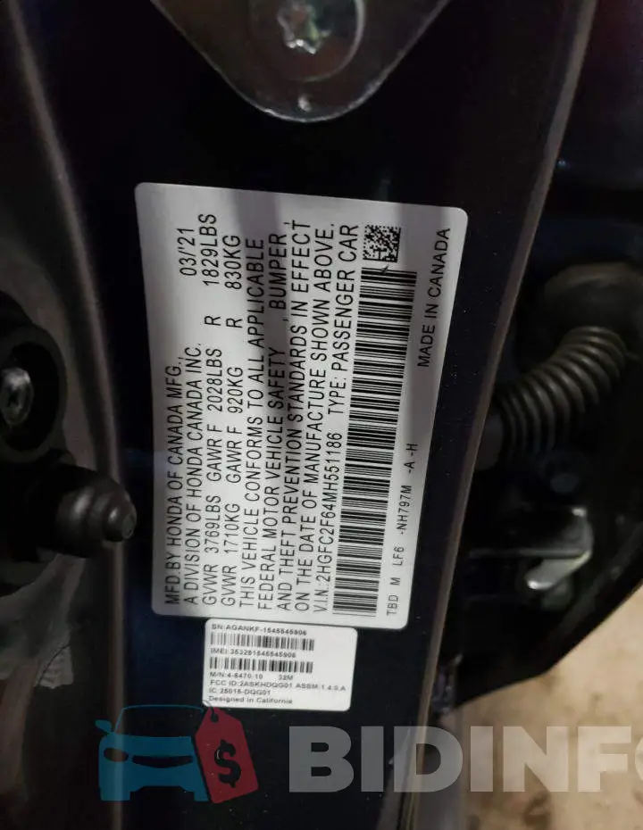 2HGFC2F64MH551186 Photo# 12