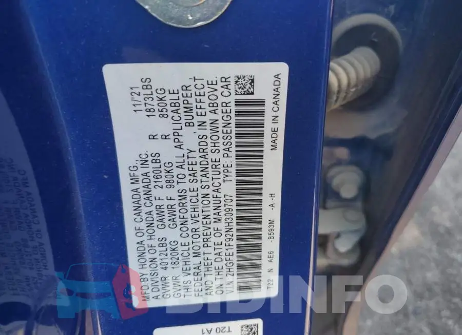 2HGFE1F92NH309707 Photo# 12