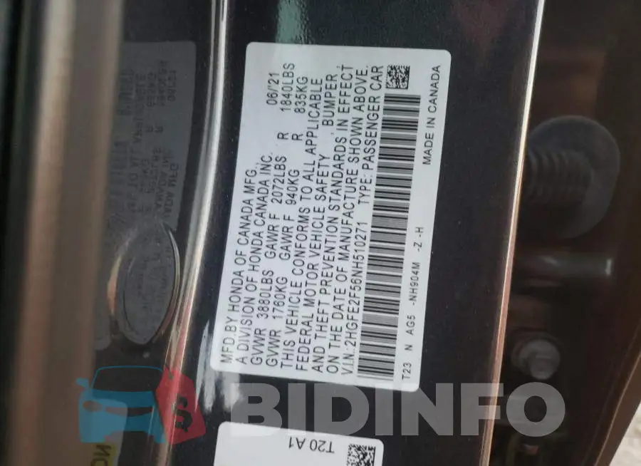 2HGFE2F56NH510271 Photo# 12