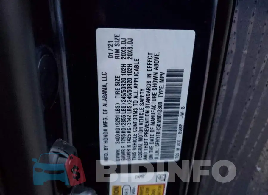 5FNYF8H5XMB013300 Photo# 13