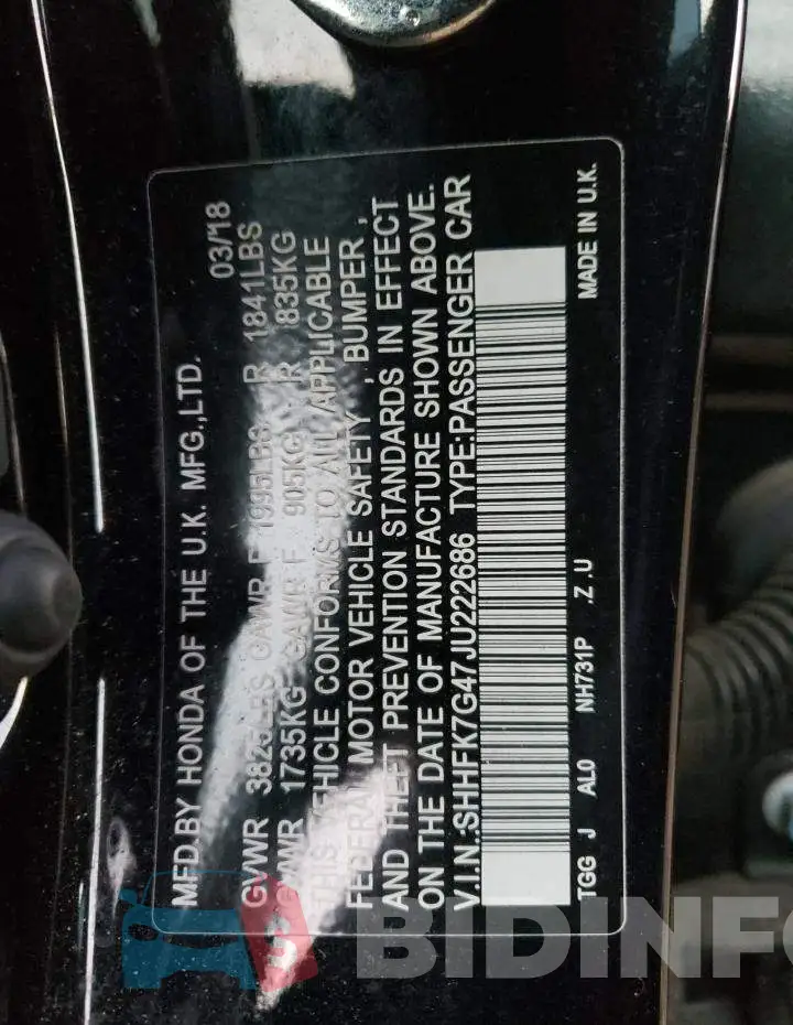 SHHFK7G47JU222686 Photo# 13