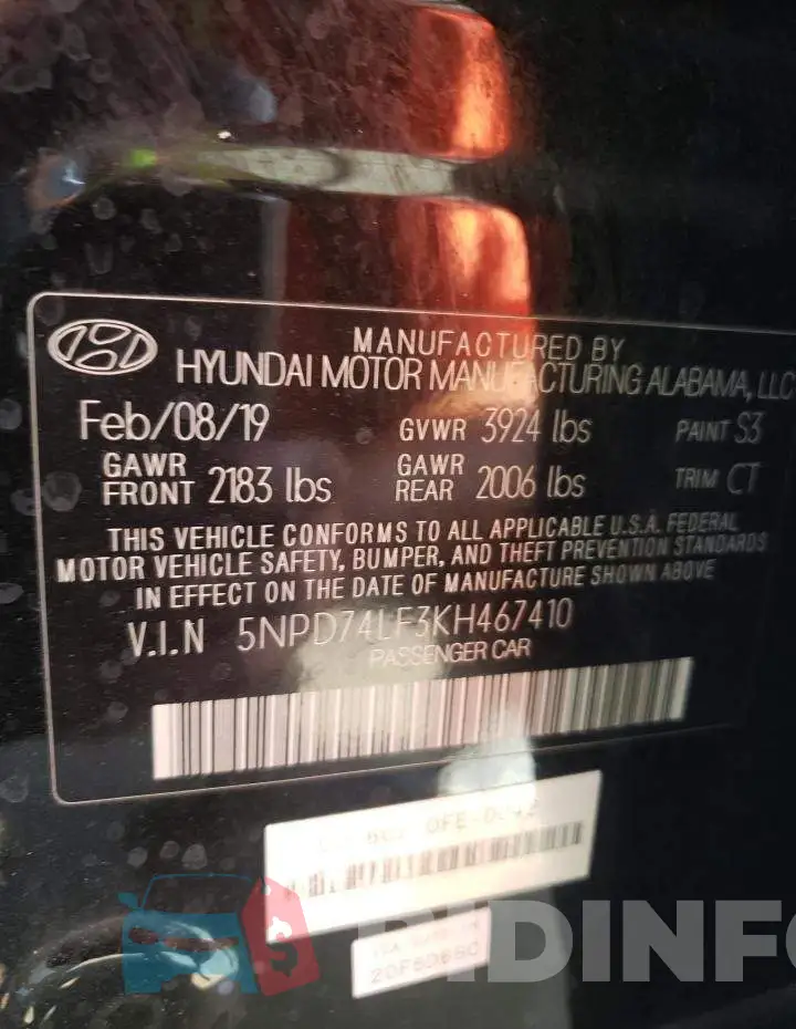 5NPD74LF3KH467410 Photo# 13