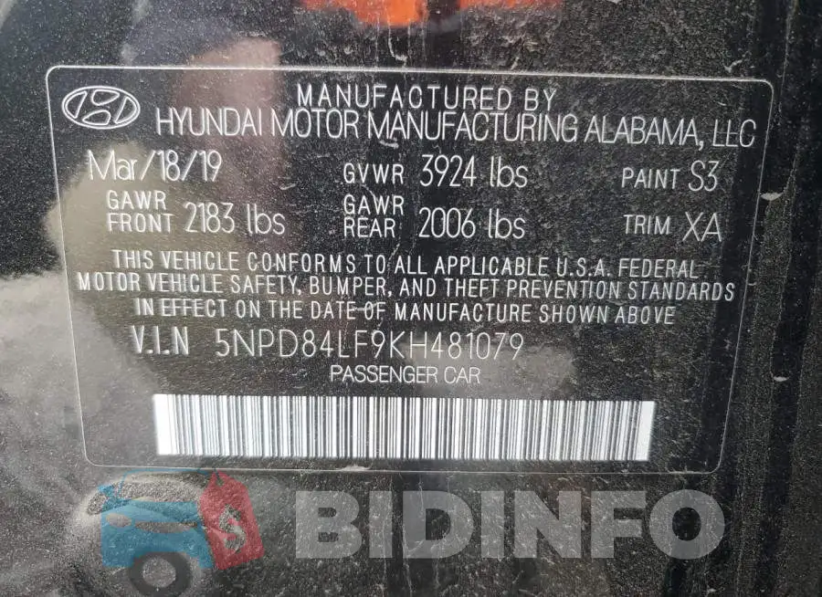 5NPD84LF9KH481079 Photo# 13