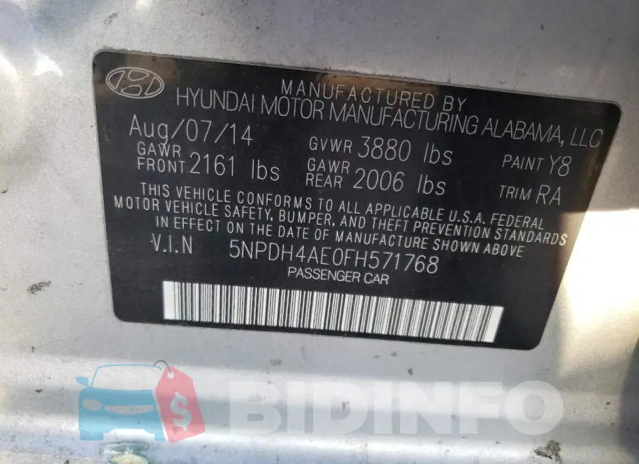 5NPDH4AE0FH571768 Photo# 13